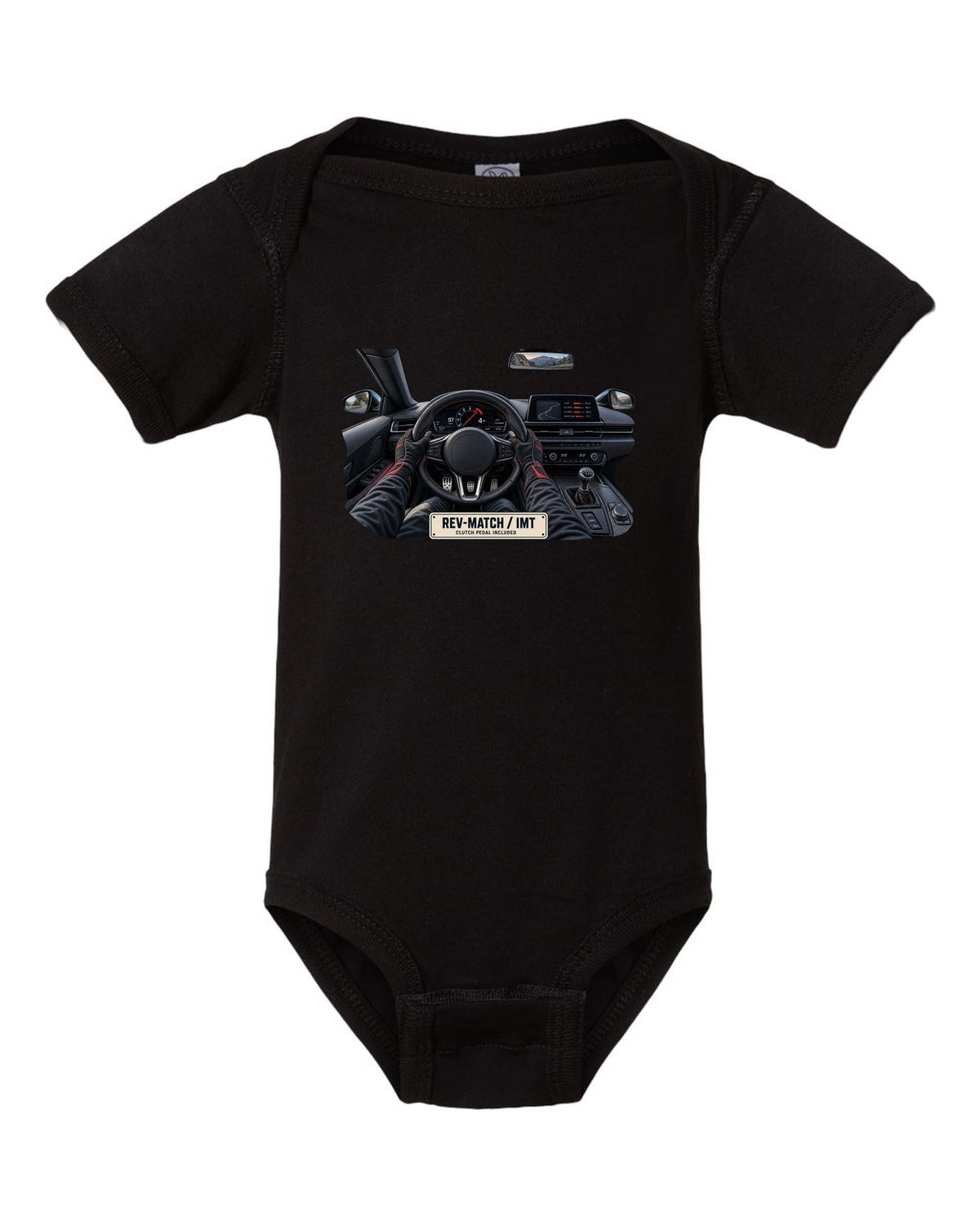 Toyota GR Supra B58 3.0L turbo straight-six engine bay illustration, print black baby onesie front view with the design