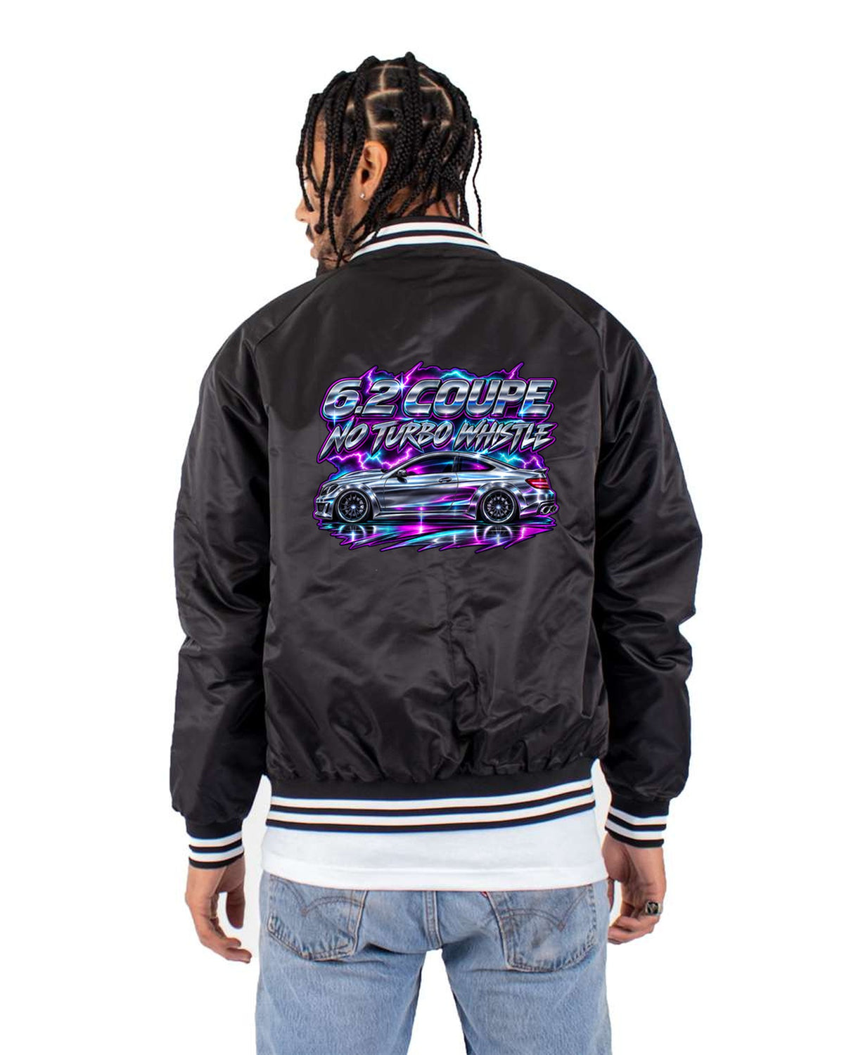 Mercedes C63 Coupe C204 80s Chrome Airbrush Shirt, 6.2 V8 Bomber Jacket Black back