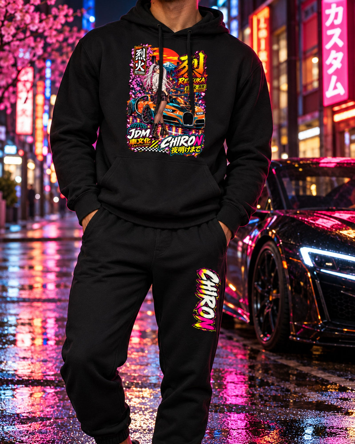 Chiron Retsuka Anime Girl Poster Hoodie + Jogger Set Black worn hero