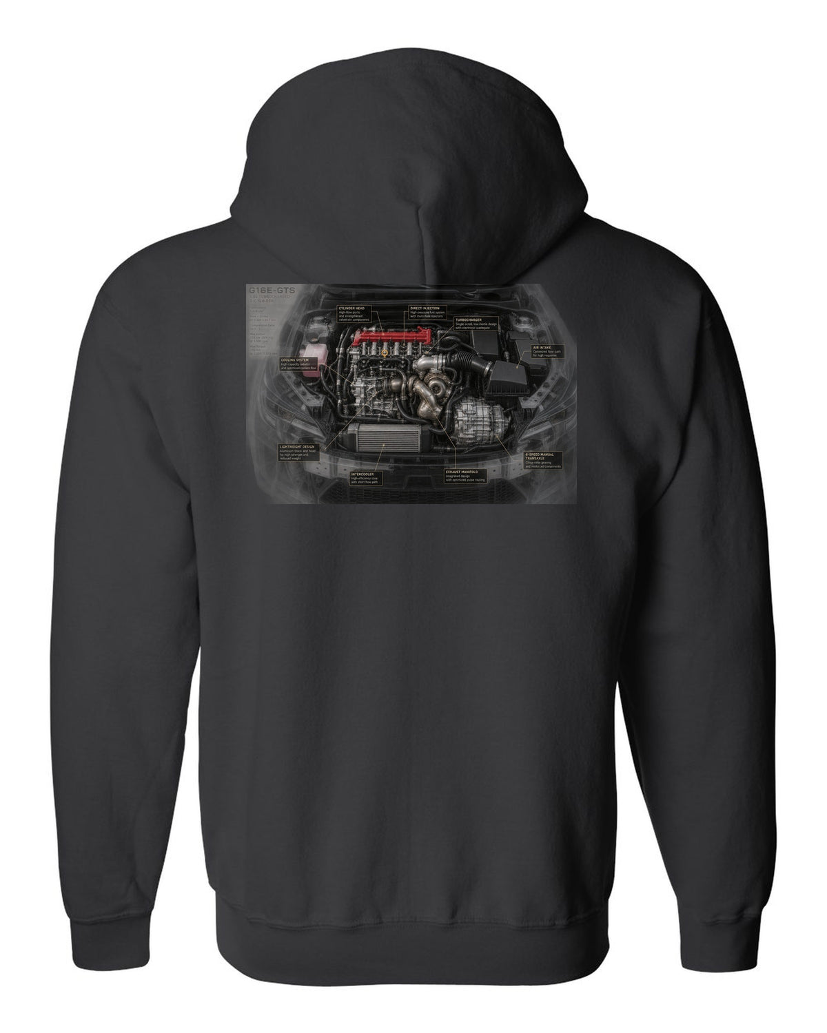GR Corolla Circuit Edition Aero Callouts Graphic Tee black zip hoodie back view with the design