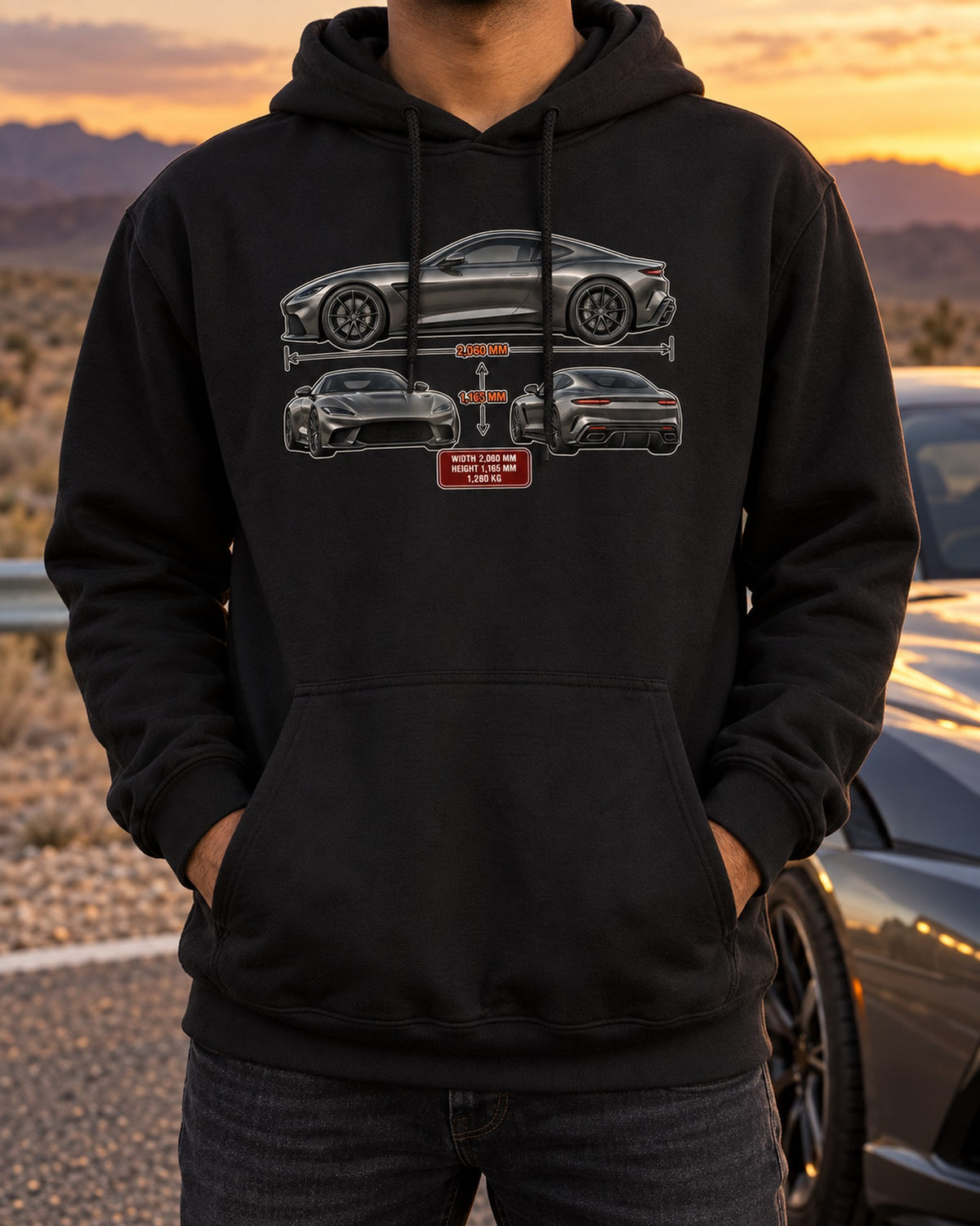 Pagani Utopia Three-View Sheet Tee, Dimension Spec Shirt Pull Over Hoodie Black worn hero