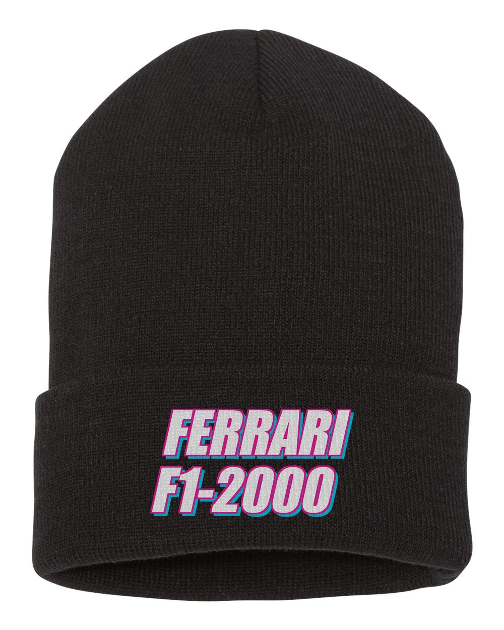 Ferrari F1-2000 black beanie front view with car name