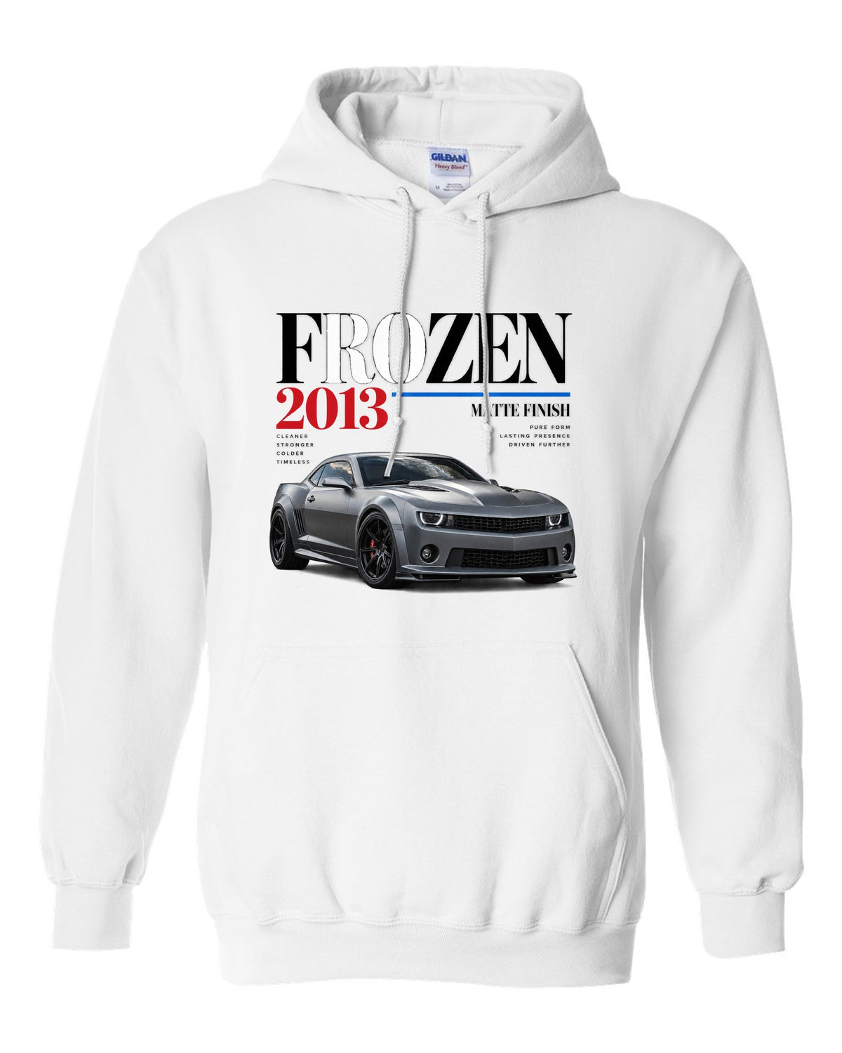 BMW E92 M3 Frozen Edition editorial print with matte finish headline white pull over hoodie front view with the design