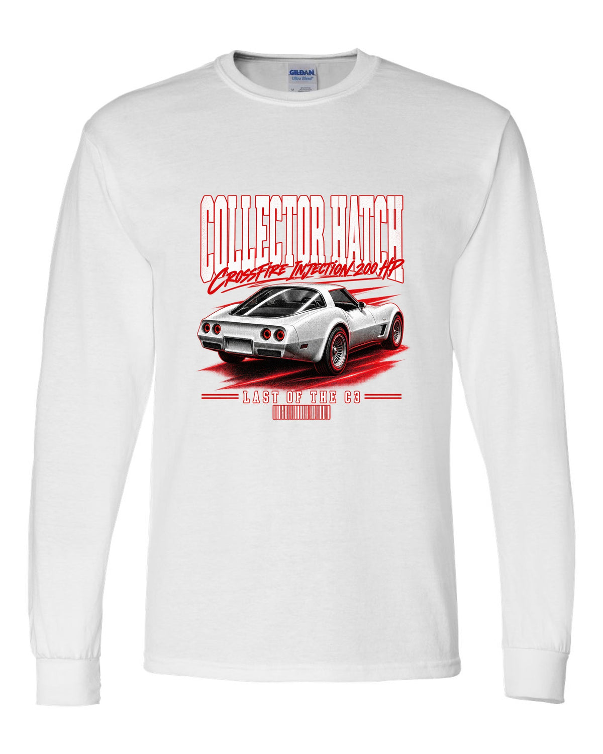 Chevrolet Corvette C3 1982 Collector Edition glass ch street poster print white long sleeve front view with the design