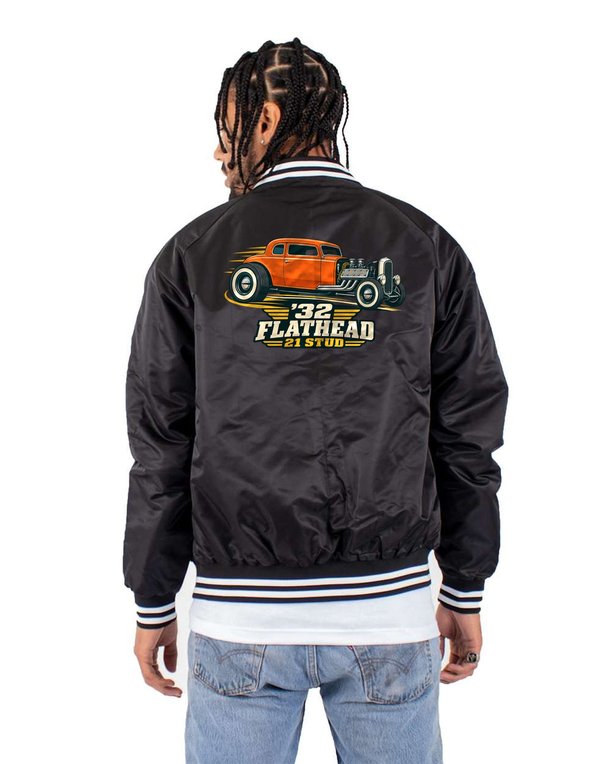 Ford 1932 Deuce Coupe Two-Tone Flat Art Shirt, Hot Rod Tee Bomber Jacket Black back