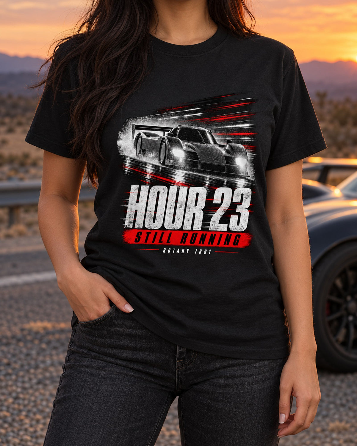 Mazda 787B Hour 23 Le Mans Race Poster Tee, 1991 Rotary T-Shirt Black worn hero