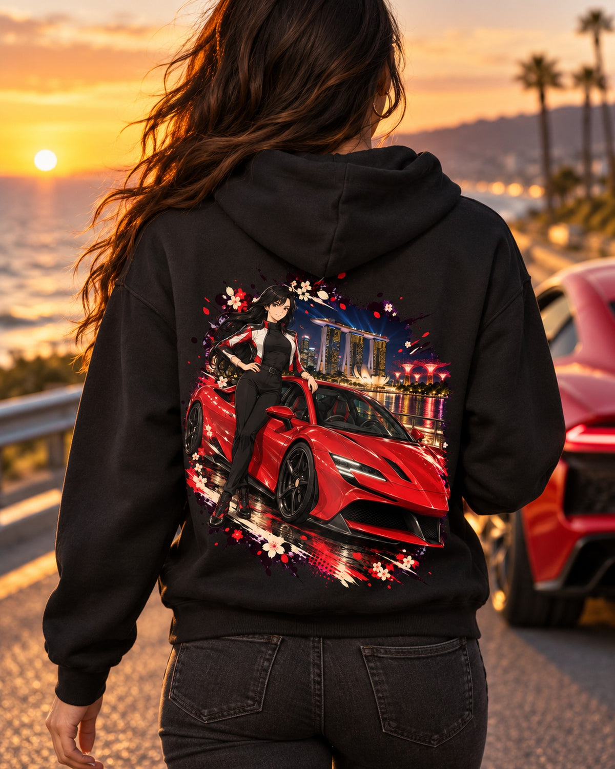 Ferrari SF90 Anime Girl Shirt, Hoodie & More Pull Over Hoodie Black worn hero
