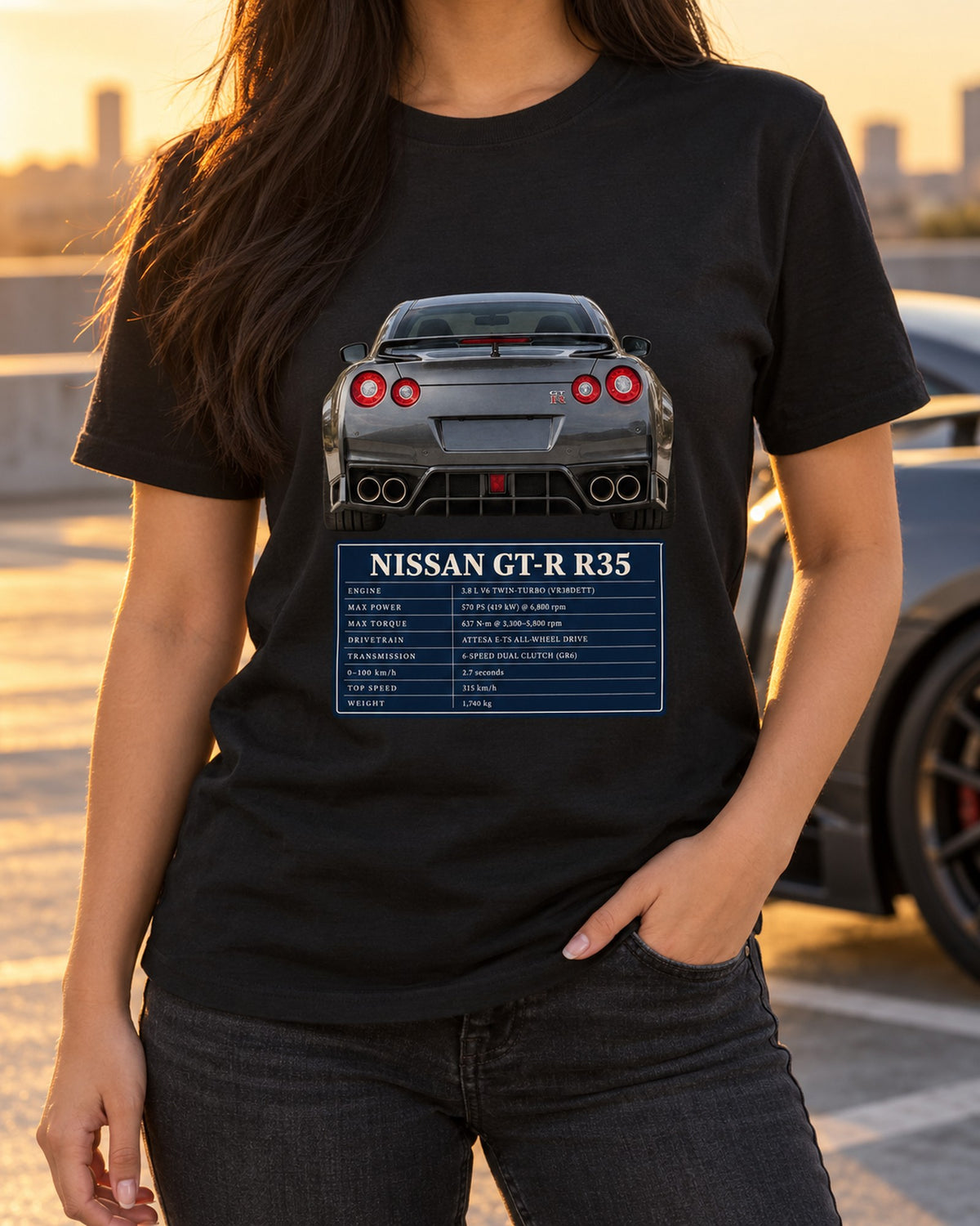 R35 GT-R 2014 Premium Taillight Macro Shirt, Four Round Lights T-Shirt Black worn hero