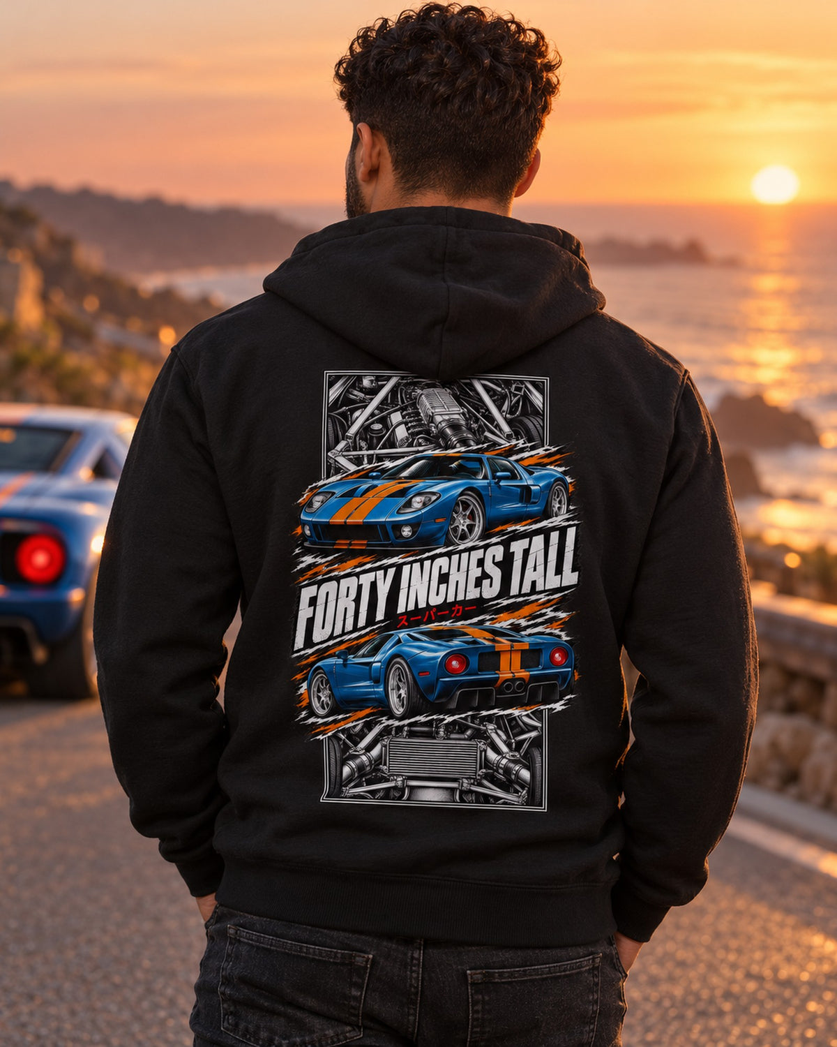 Ford Gt Torn Poster Full-Back Graphic Tee Zip Hoodie Black worn hero