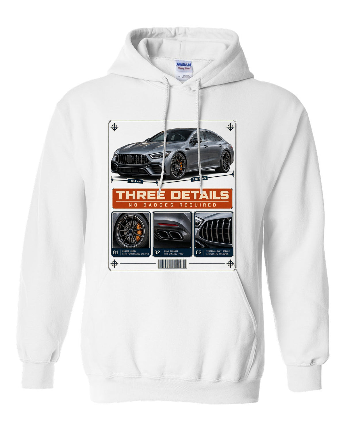 Mercedes-AMG GT 63 S 4-Door X290 dossier panel design in slate and orange white pull over hoodie front view with the design