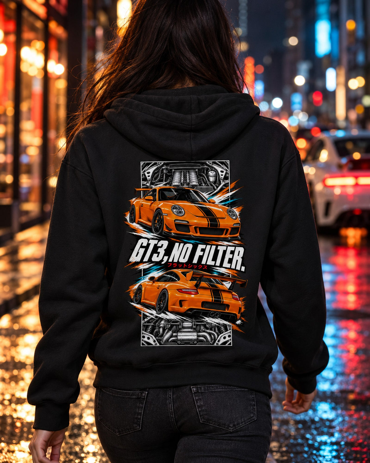 Porsche 997 Gt3 Torn Poster Full-Back Graphic Tee Zip Hoodie Black worn hero