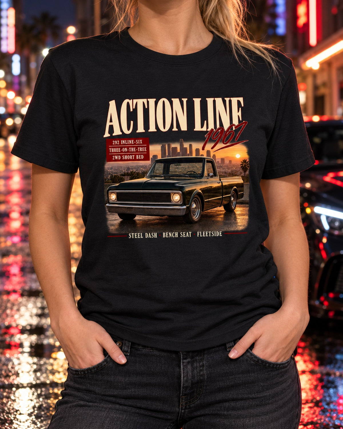 Chevrolet C10 Action Line 1967 292 Inline-Six Archive Tee T-Shirt Black worn hero