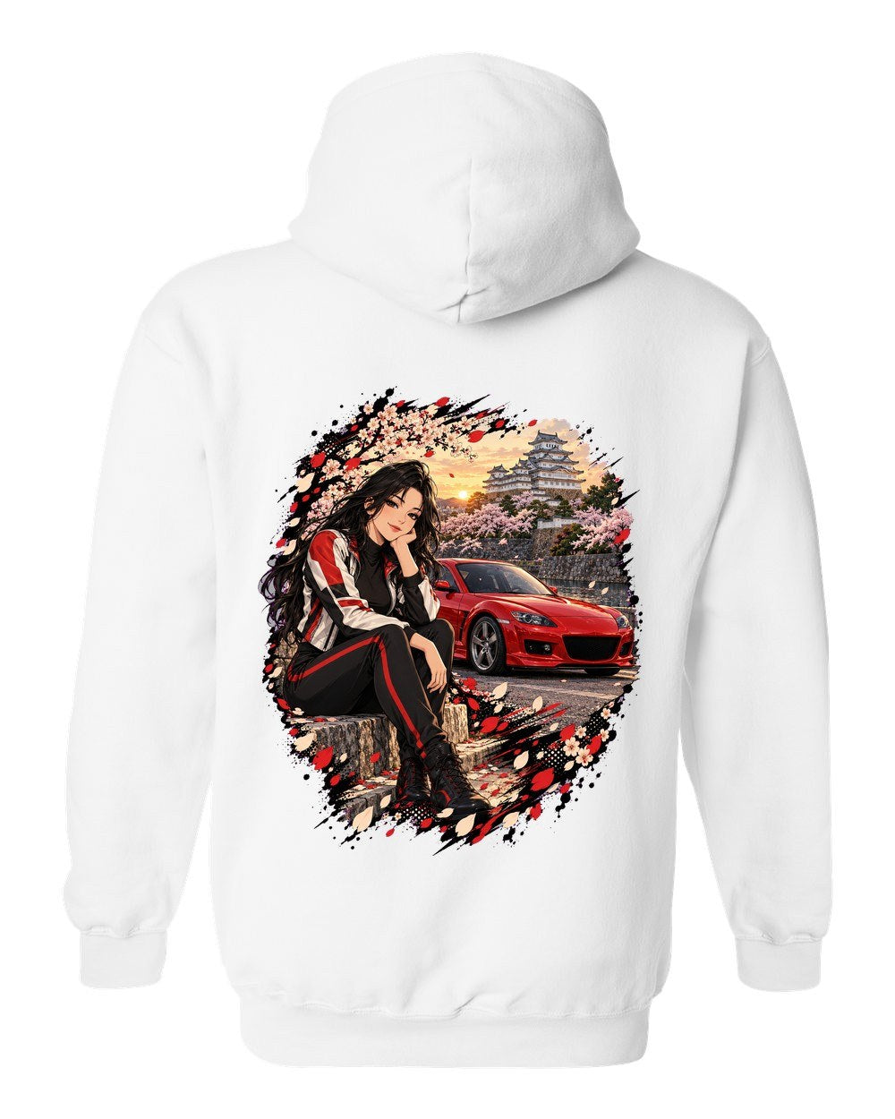 Mazda RX-8 Anime Girl Pull Over Hoodie White back