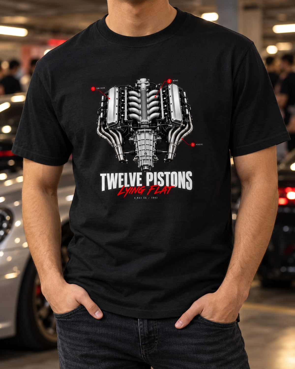 Ferrari 512 TR F512 M Flat-12 Engine Callouts Shirt T-Shirt Black worn hero