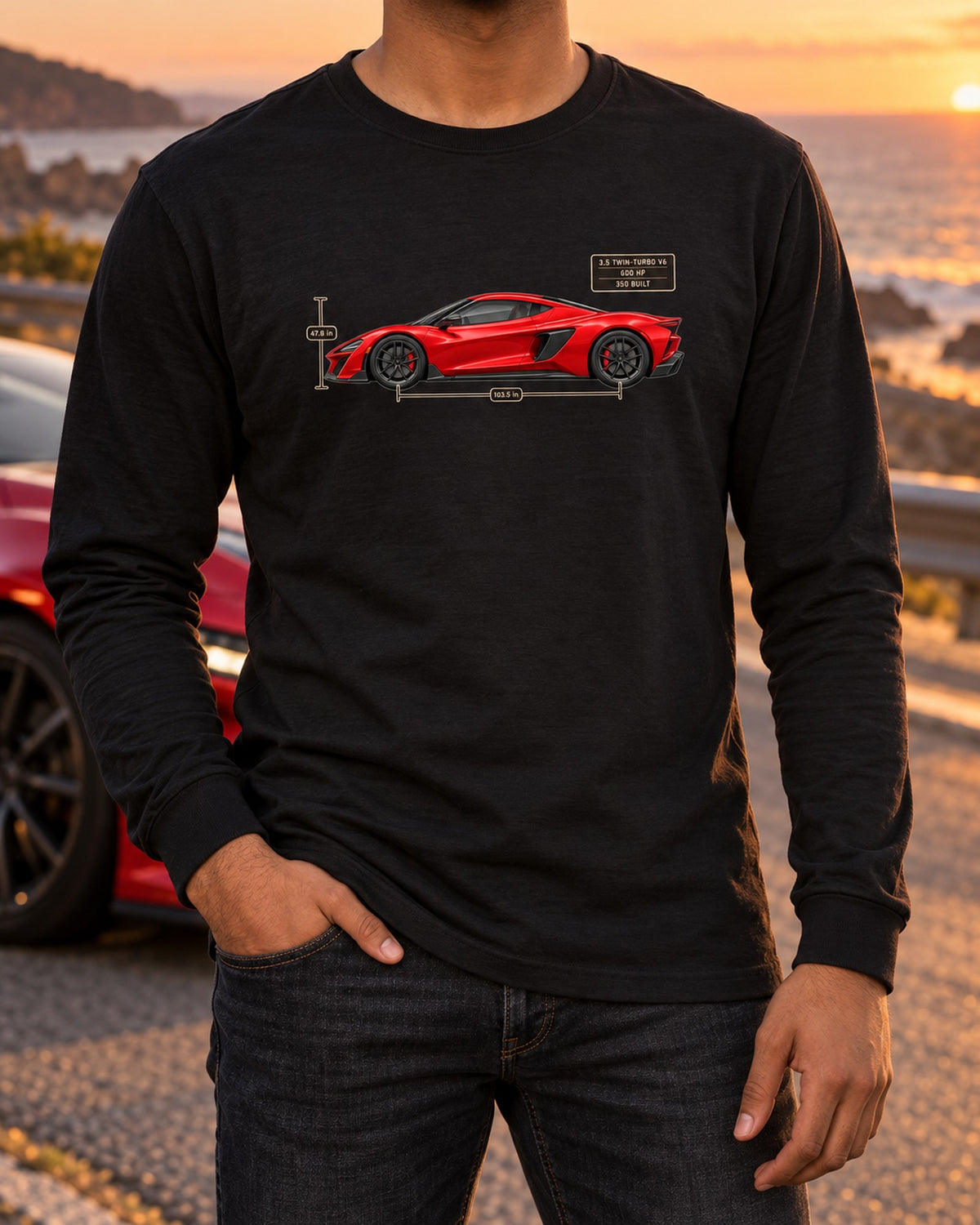 Acura NSX NC1 Type S Side Dimension Blueprint Tee, Car Gift Long Sleeve Black worn hero