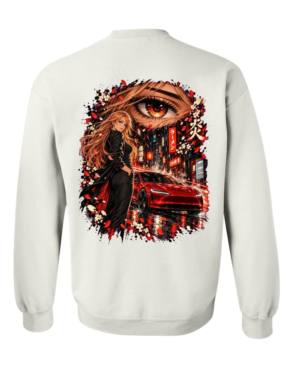 Tesla Model 3 Highland Anime Girl Crewneck White back