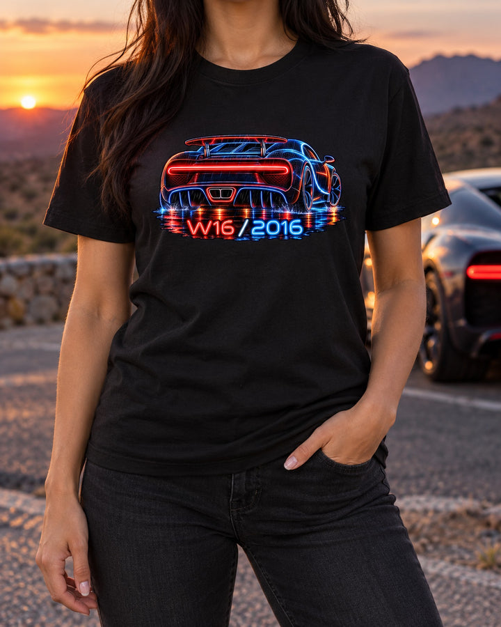 Bugatti Chiron 2016 Neon Sign Light Bar W16 print Tee T-Shirt Black worn hero