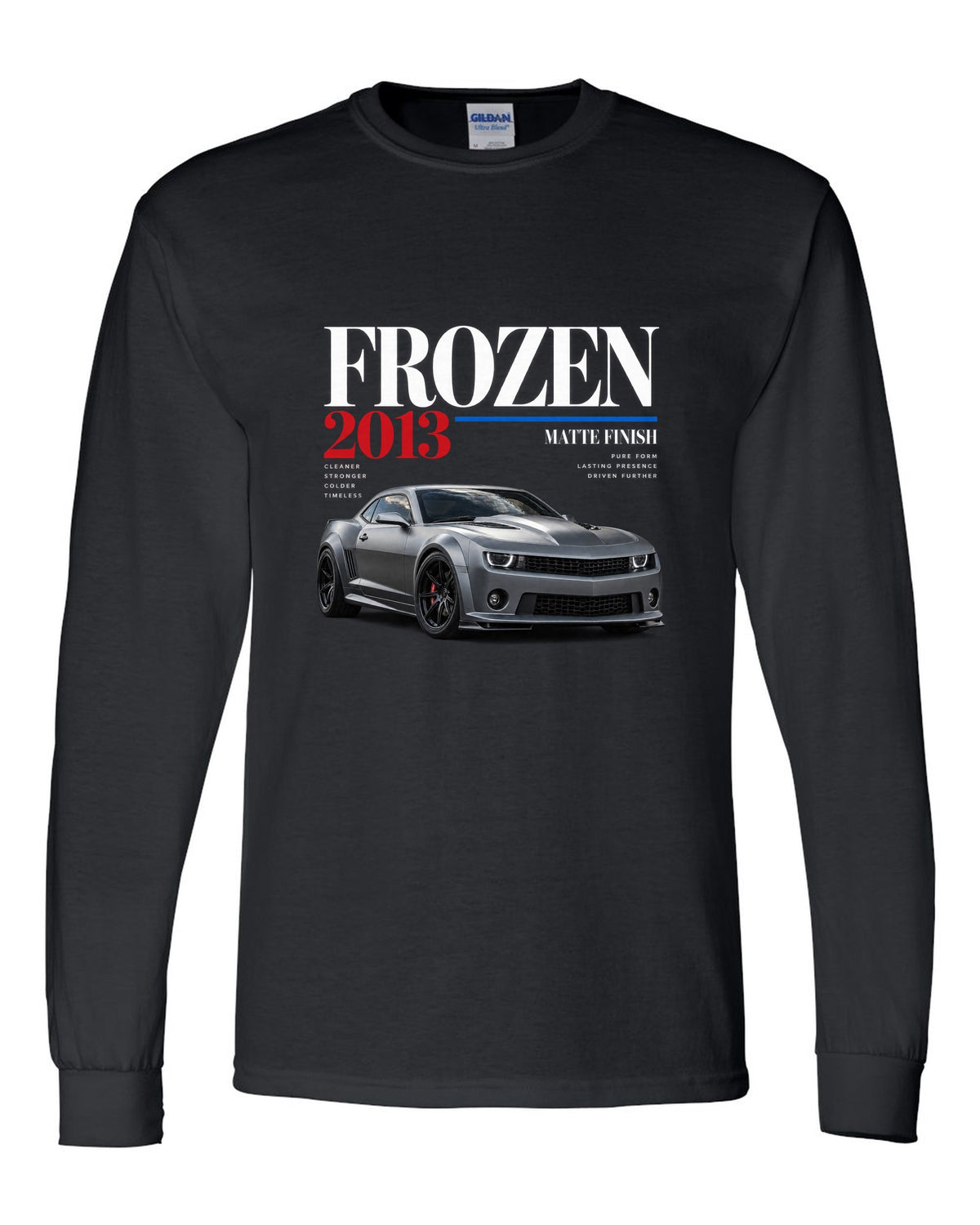 BMW E92 M3 Frozen Edition editorial print with matte finish headline black long sleeve front view with the design