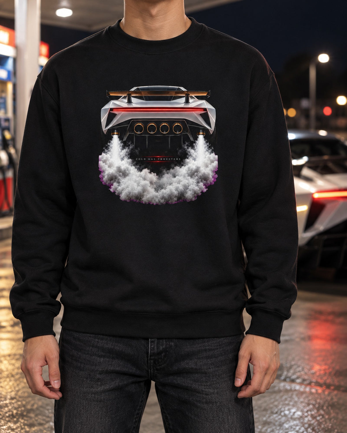 Tesla Roadster Cold Gas Thrusters Shirt, Hoodie & More Crewneck Black worn hero