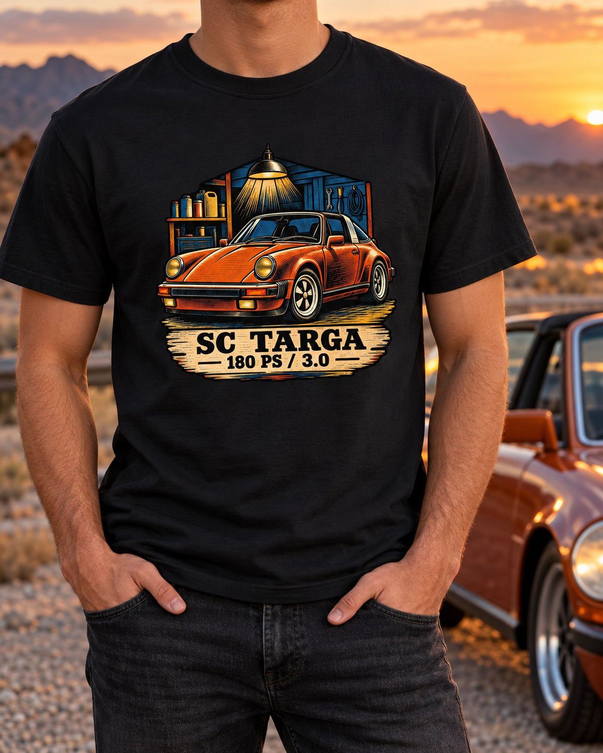 Blueprint Porsche 356 A 1.6 L Flat-Four Shirt, Car Guy Gift T-Shirt Black worn hero