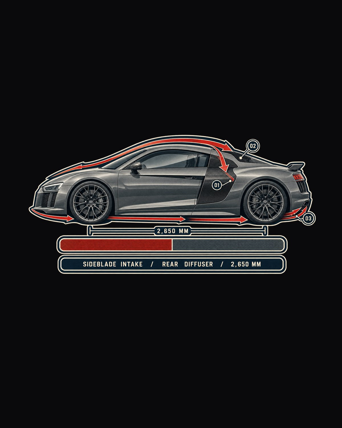 Audi R8 V10 Plus Airflow Cutaway Shirt, Sideblade and Diffuser Tee design only
