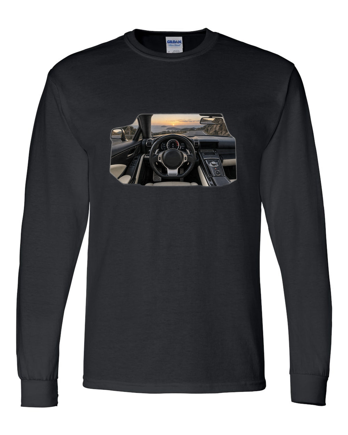 Three-view drawing and spec table of the Lexus LFA Nurburgring Package black long sleeve front view with the design