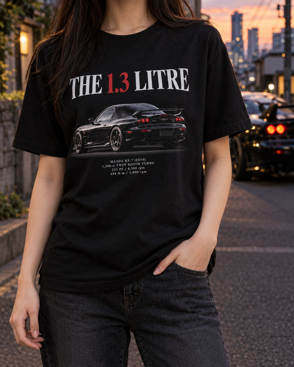 Mazda RX-7 FD3S 1992 Editorial Headline Shirt, 13B-REW T-Shirt Black worn hero