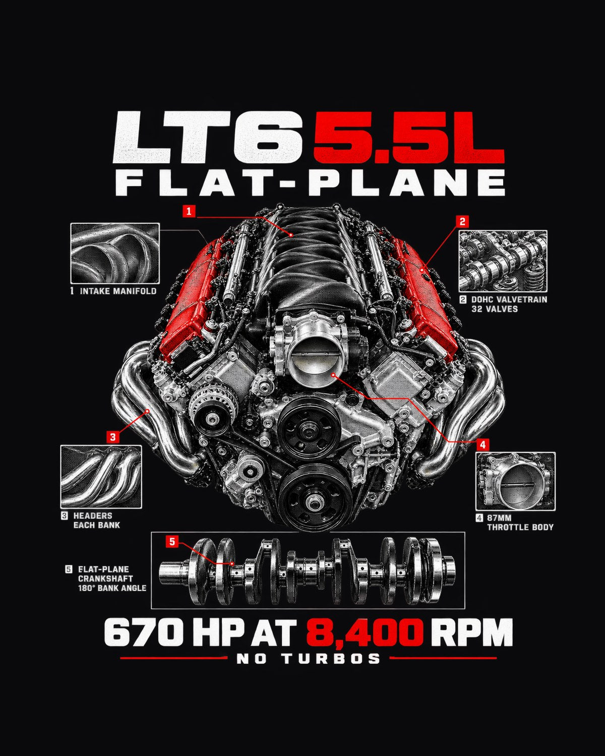 Corvette C8 Z06 LT6 5.5L Flat-Plane Crank Engine Shirt design only