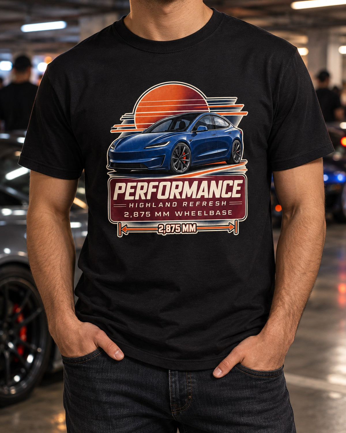 Tesla Model 3 Performance Highland Spec Poster Shirt, 2024 T-Shirt Black worn hero