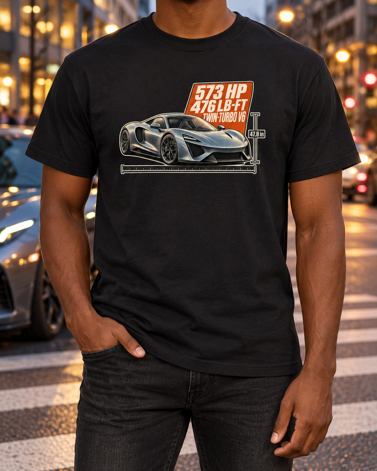 Acura NSX NC1 Halftone Statement Shirt, 573 HP Twin-Turbo T-Shirt Black worn hero