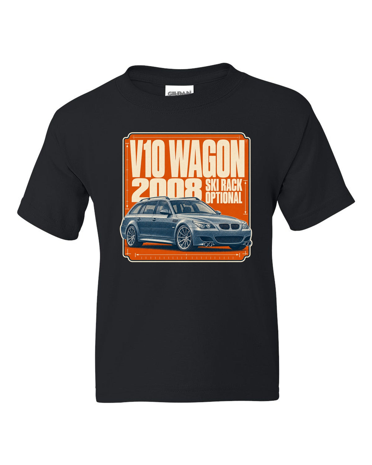 BMW M5 E61 Touring wagon halftone print black kids tee front view with the design
