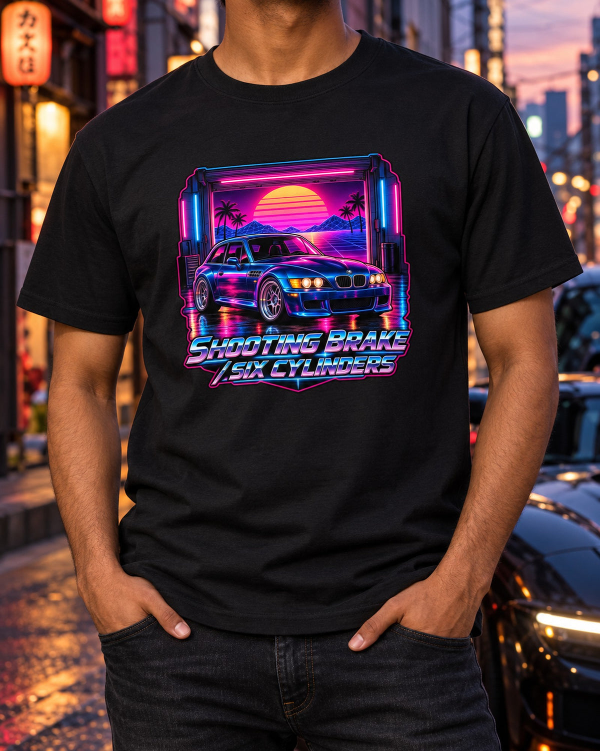 BMW Z3 M Coupe Retro Synth Garage Shirt, Shooting Brake T-Shirt Black worn hero