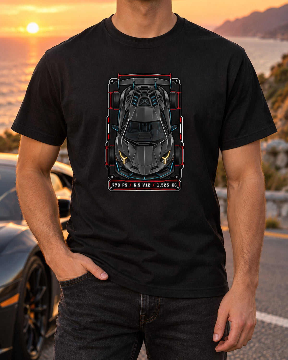 Aventador SVJ LP770-4 Spec Sheet Data Plate Tee, 770 PS T-Shirt Black worn hero