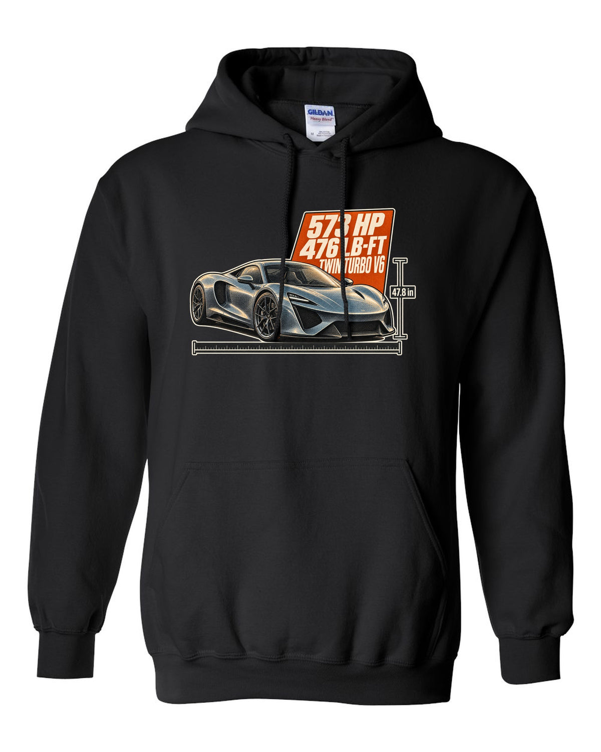 Halftone print of a 2020 Acura NSX NC1 front three-quarter black pull over hoodie front view with the design