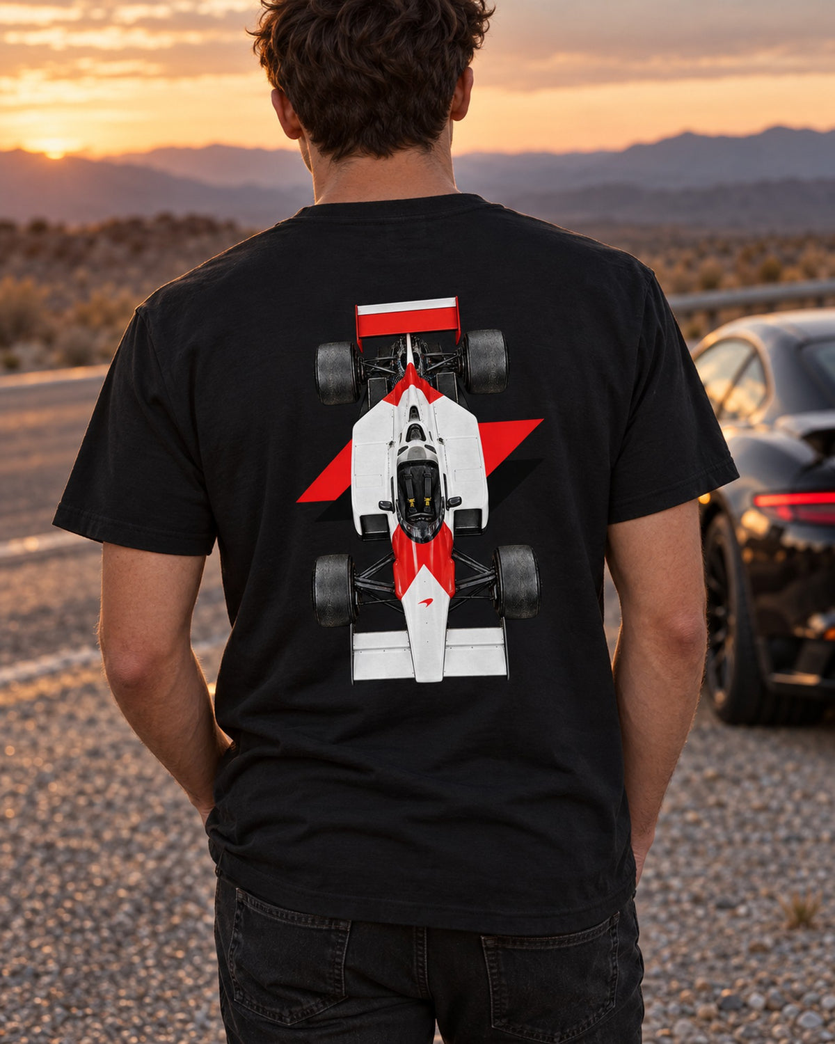 Mclaren MP4 2B 1985 Classic F1 Overhead Poster Shirt, Formula 1 Tee T-Shirt Black worn hero