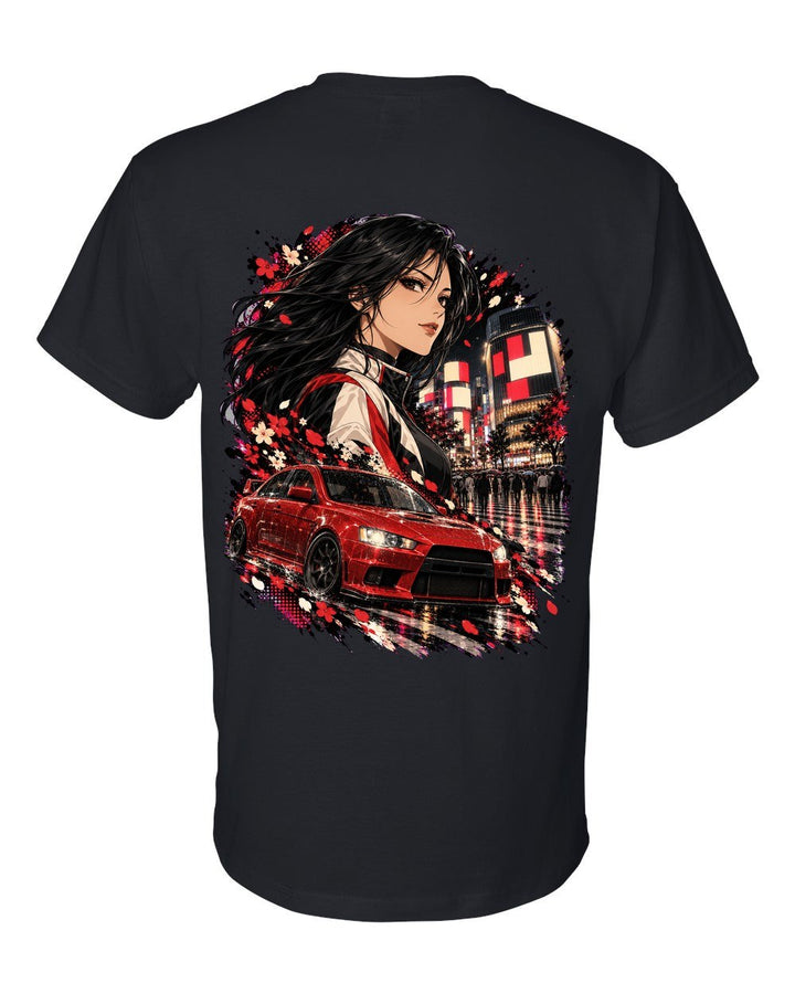 Mitsubishi Lancer Evo X Anime Girl T-Shirt Black back