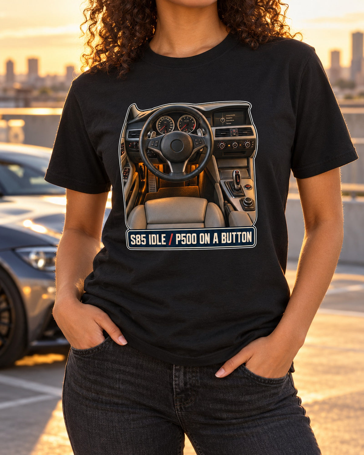 BMW M5 E60 Cockpit Gauge Shirt, S85 Idle P500 T-Shirt Black worn hero