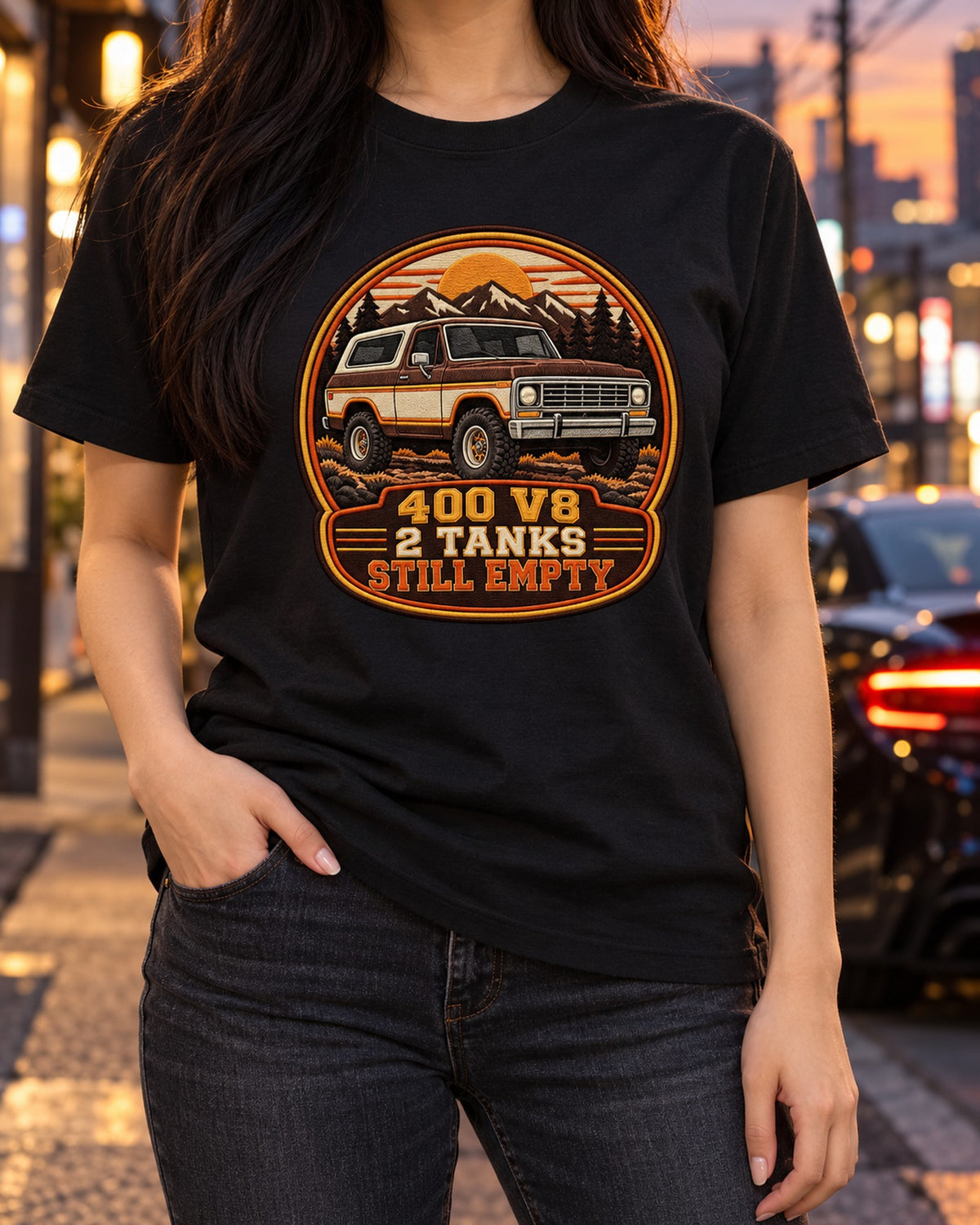 Full-Size Ford Bronco 1978-79 Crest print Shirt T-Shirt Black worn hero