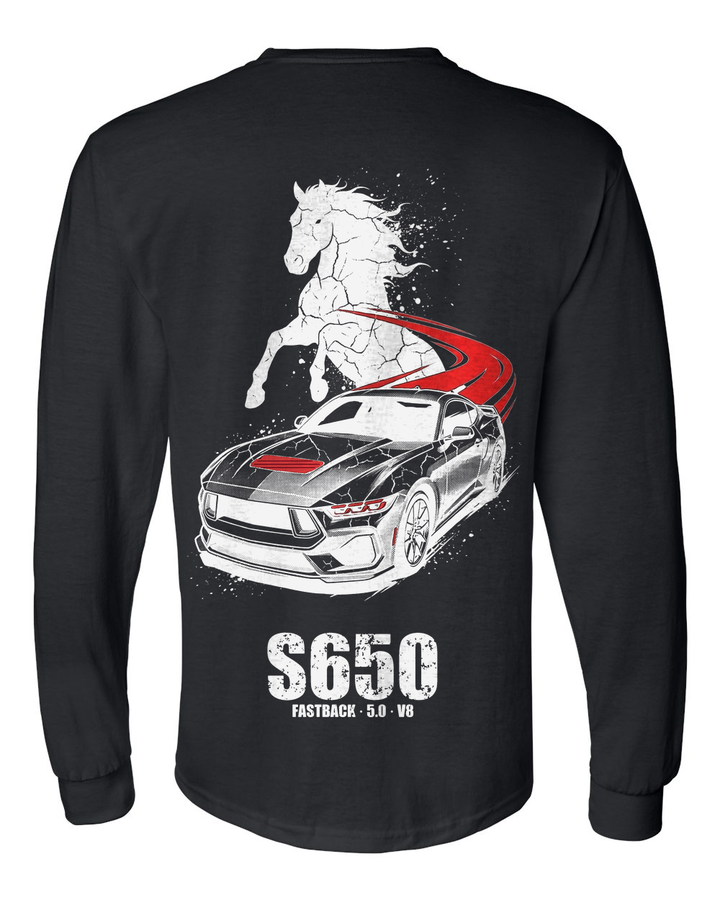Mustang S650 Stallion Long Sleeve T-Shirt — Black back