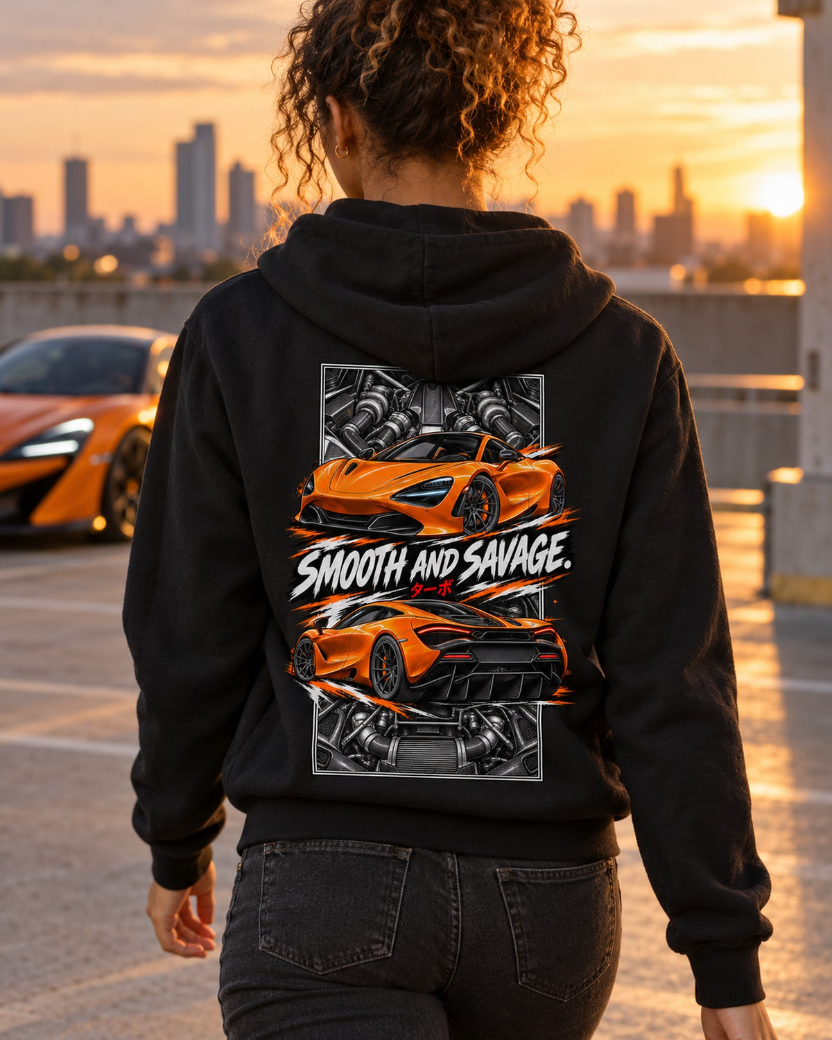 Mclaren 720S Torn Poster Full-Back Graphic Tee Zip Hoodie Black worn hero