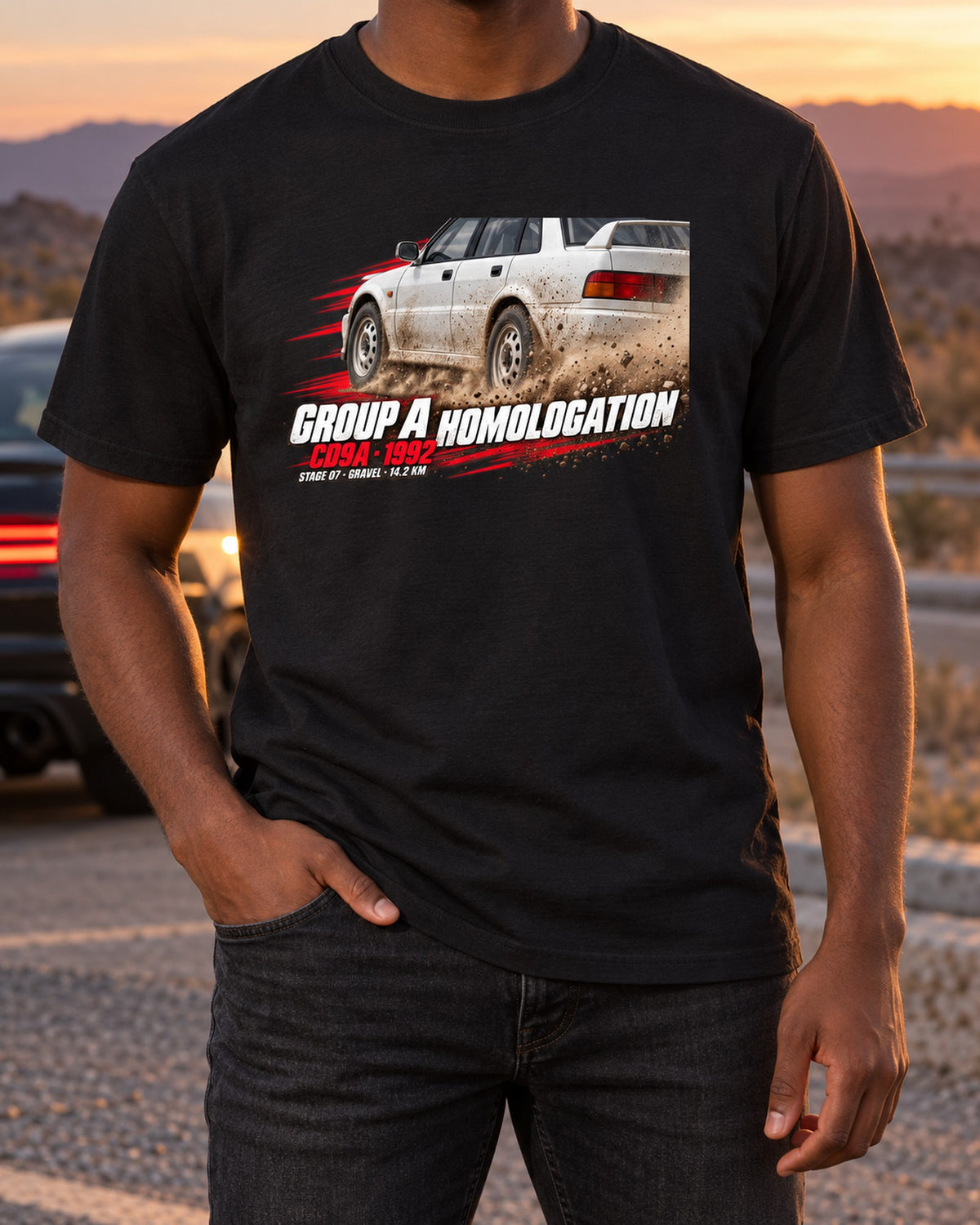 Mitsubishi Lancer Evolution I CD9A Group A Rally Poster Shirt T-Shirt Black worn hero