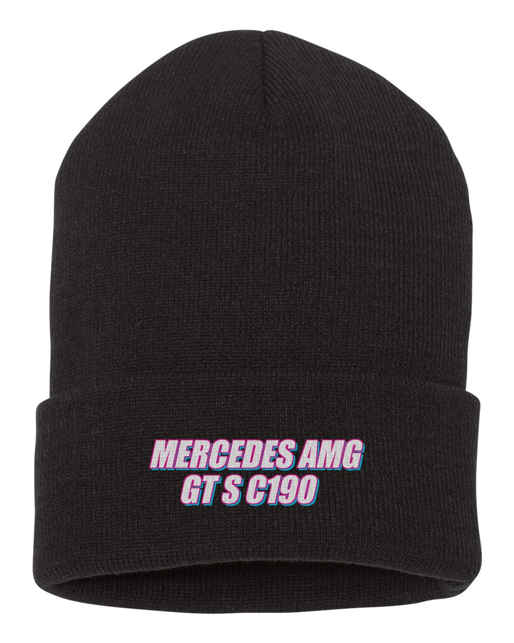 Mercedes Amg Gt S C190 black beanie front view with car name
