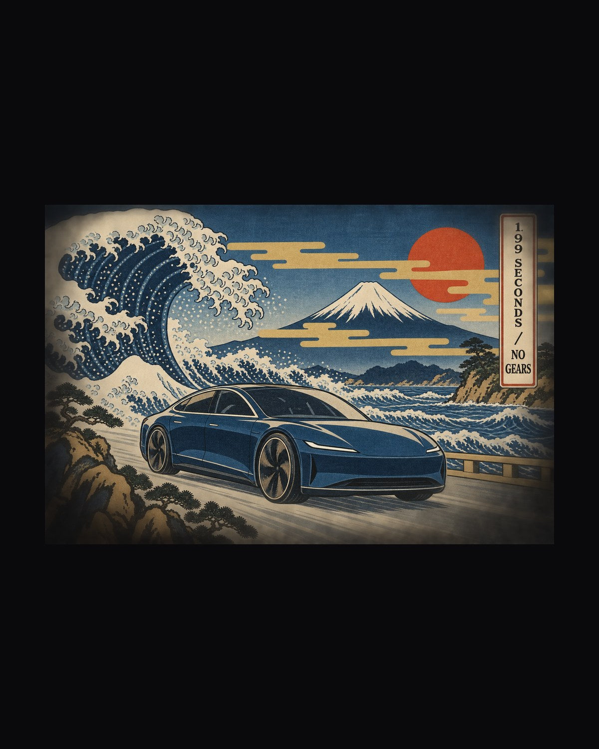Tesla Model S Plaid Ukiyo-e Woodblock Shirt, Sub-2-Second Tee design only