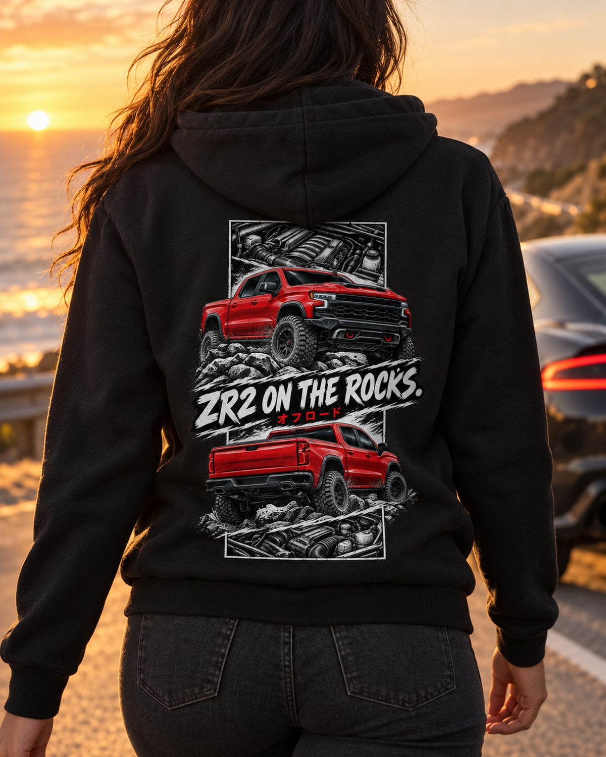 Chevy Silverado Zr2 Torn Poster Full-Back Graphic Tee Zip Hoodie Black worn hero