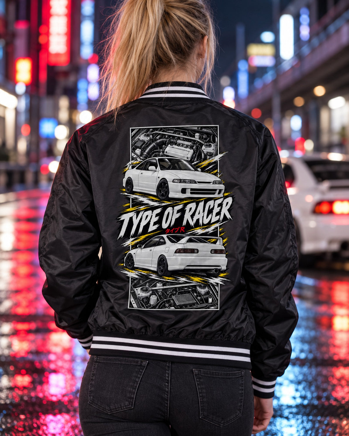 Acura Integra Dc2 Torn Poster Full-Back Graphic Tee Bomber Jacket Black worn hero