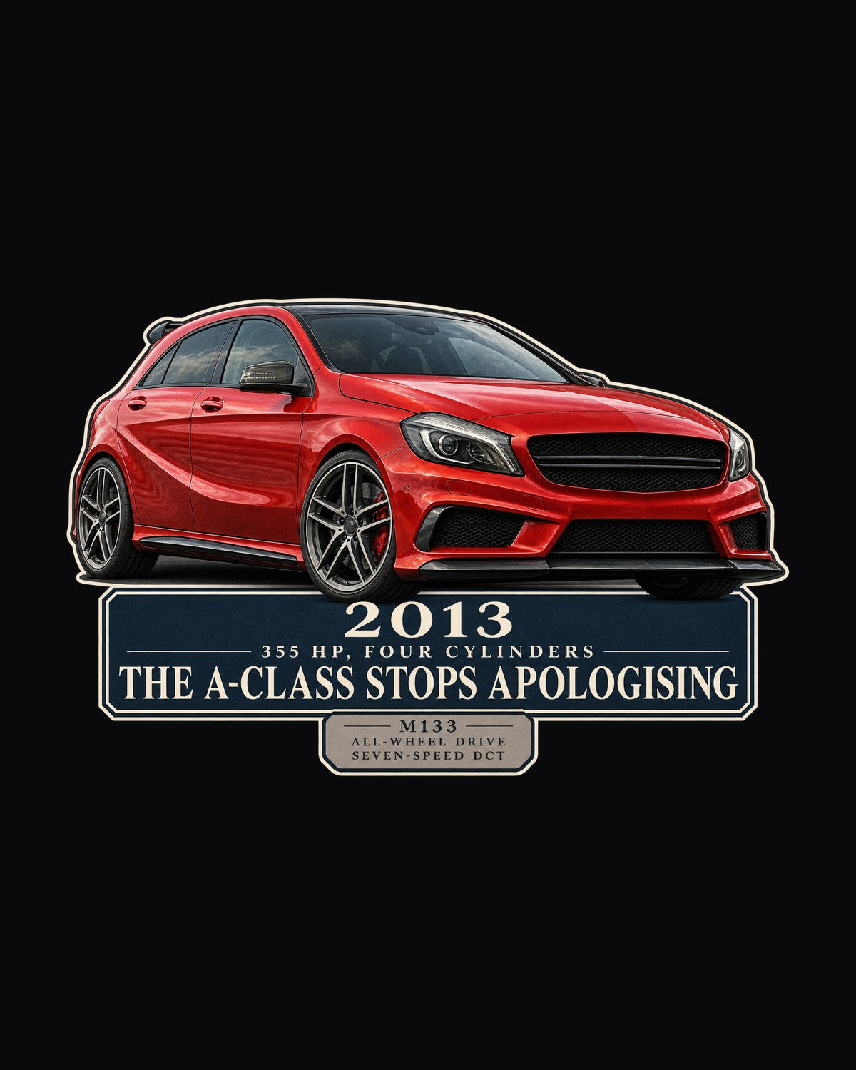 A45 AMG W176 Facelift Editorial Shirt, 355 HP Hatch design only