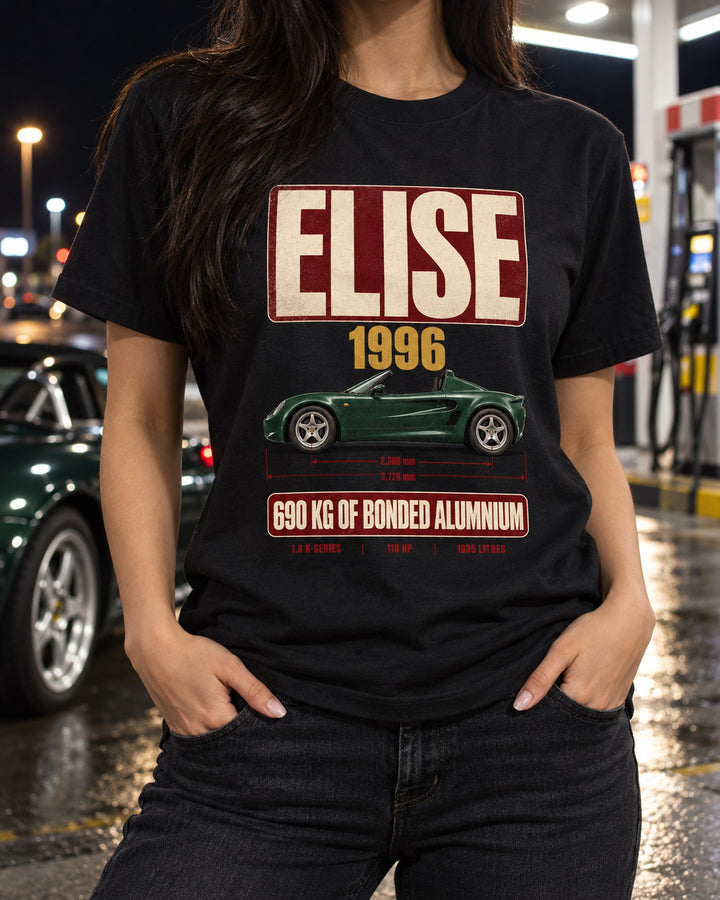 Lotus Elise Series 1 Archive Panel Shirt, 690 kg Aluminium T-Shirt Black worn hero