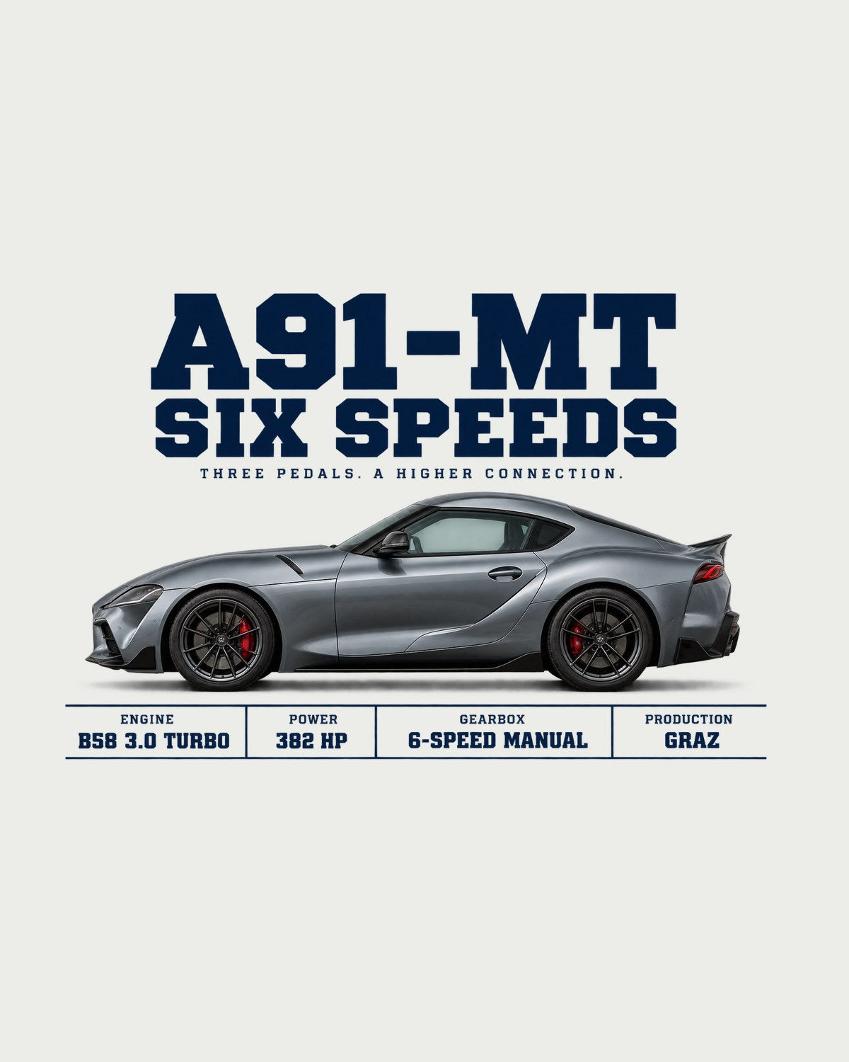 GR Supra A91-MT Three-View Spec Shirt, Manual Car Gift design only