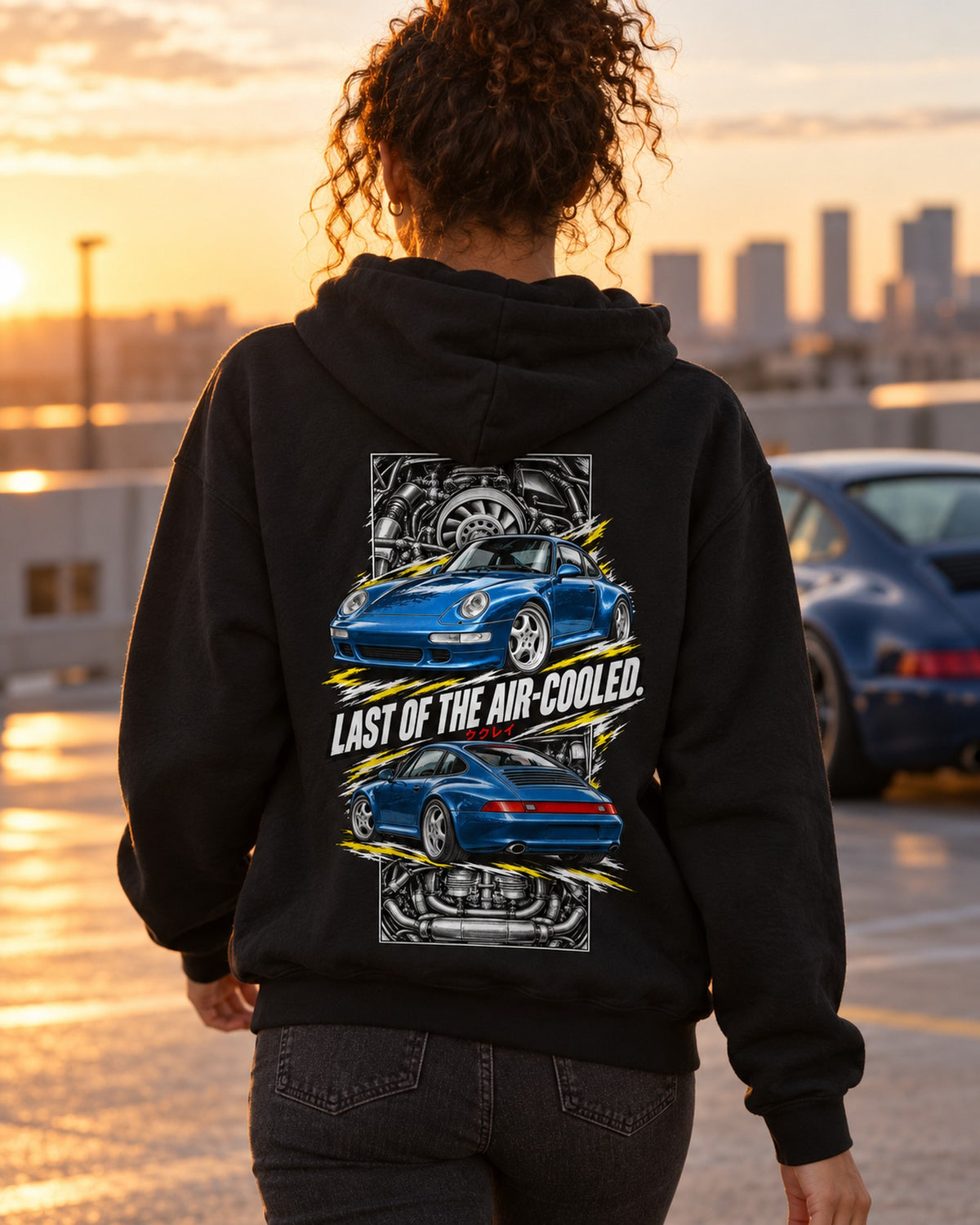 Porsche 911 993 Torn Poster Full-Back Graphic Tee Pull Over Hoodie Black worn hero