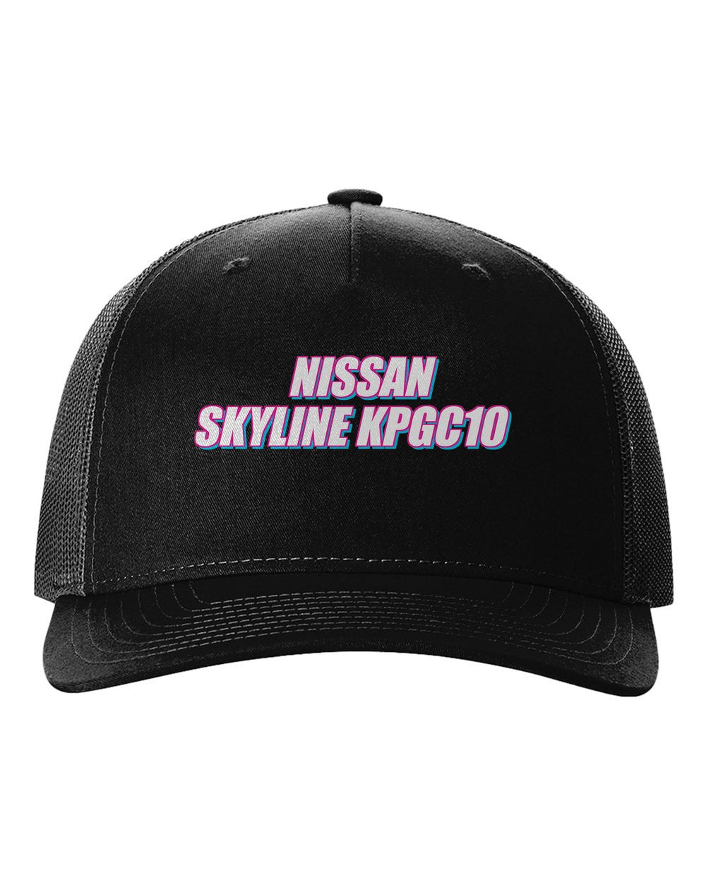 black hat front view with car name